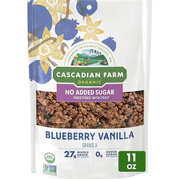 CASCADIAN FARM ORGANIC GRANOLA WITH NO ADDED SUGAR, BLUEBERRY VANILLA CEREAL, RESEALABLE POUCH, 11 OZ.