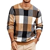 COOFANDY Men's Plaid Crew Neck Sweater Long Sleeve Knit Pullover | Color Block Retro Casual Top, Soft Stretchy Knitted Fall Clothes
