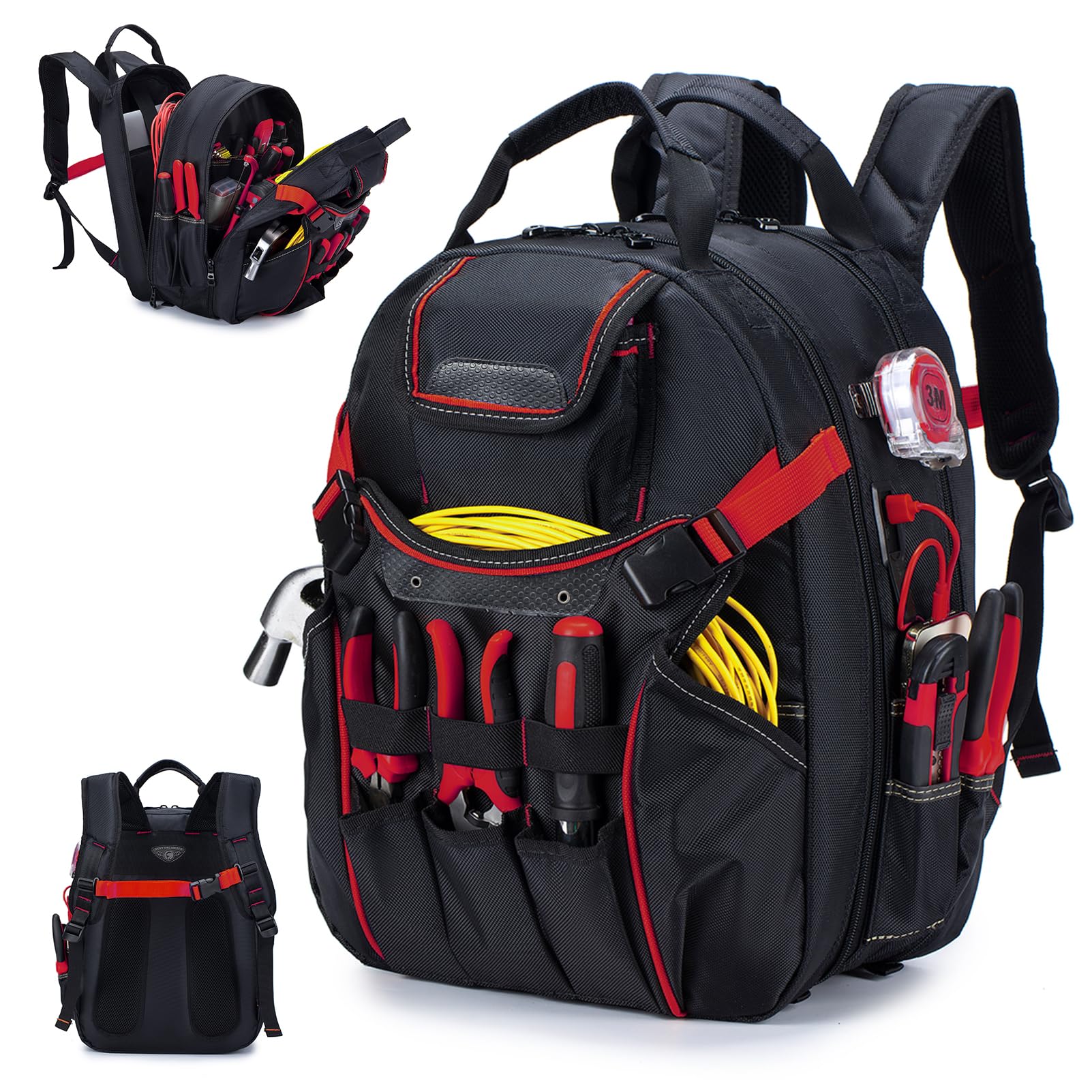 Bagzy Tool Backpack Heavy Duty 52 Pockets Tool Bag Backpack For Men Waterproof