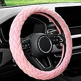 YHONGJT Soft Velvet Steering Wheel Cover Cute Hands Warm Fuzzy, Universal 15 Inch for Women Girls, Fit Vehicles, Sedans, SUVs, Vans, Trucks - Light Pink