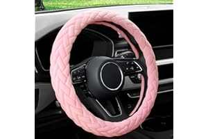 YHONGJT Soft Velvet Steering Wheel Cover Cute Hands Warm Fuzzy, Universal 15 Inch for Women Girls, Fit Vehicles, Sedans, SUVs, Vans, Trucks - Light Pink