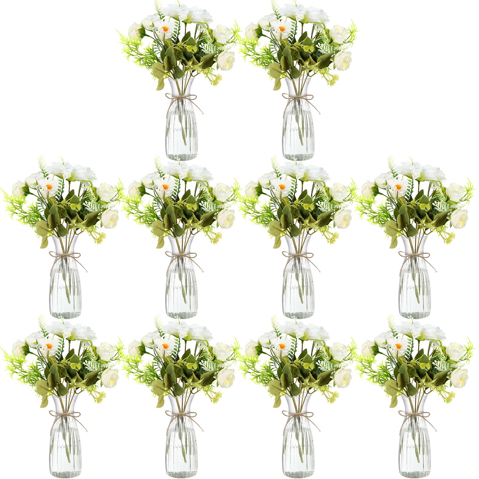 Photo 1 of Reallnaive 30 Pack Artificial Flowers with Vase Bulk, 20 Bundles Silk Floral Bouquet 10 Clear Vase
