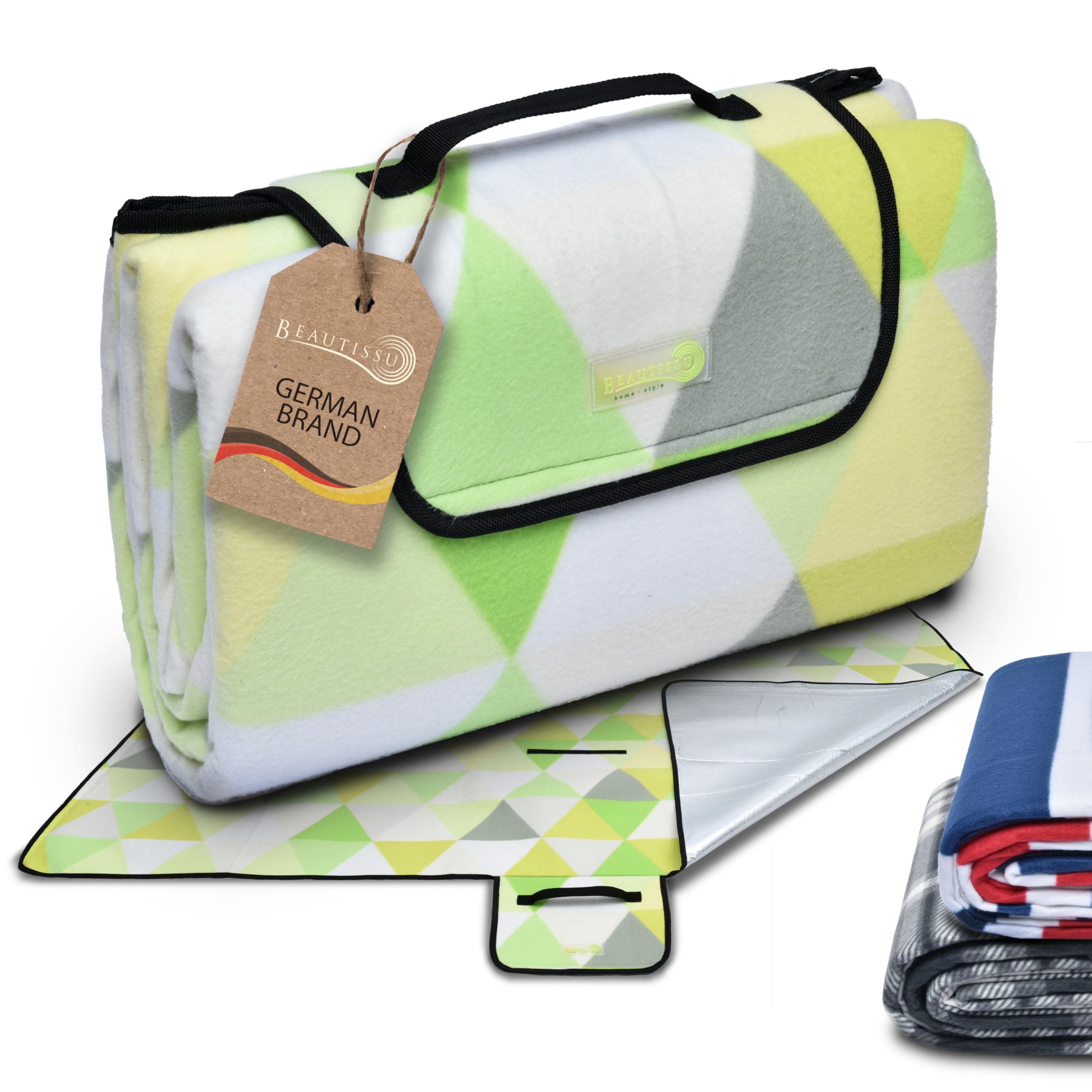 Beautissu Large Picnic Blanket Waterproof 200x200 cm Bella – Outdoor Beach Blanket Waterproof Sandproof Lightweight & Sandproof – Tent Carpet Picnic Mat Rug Camping Green