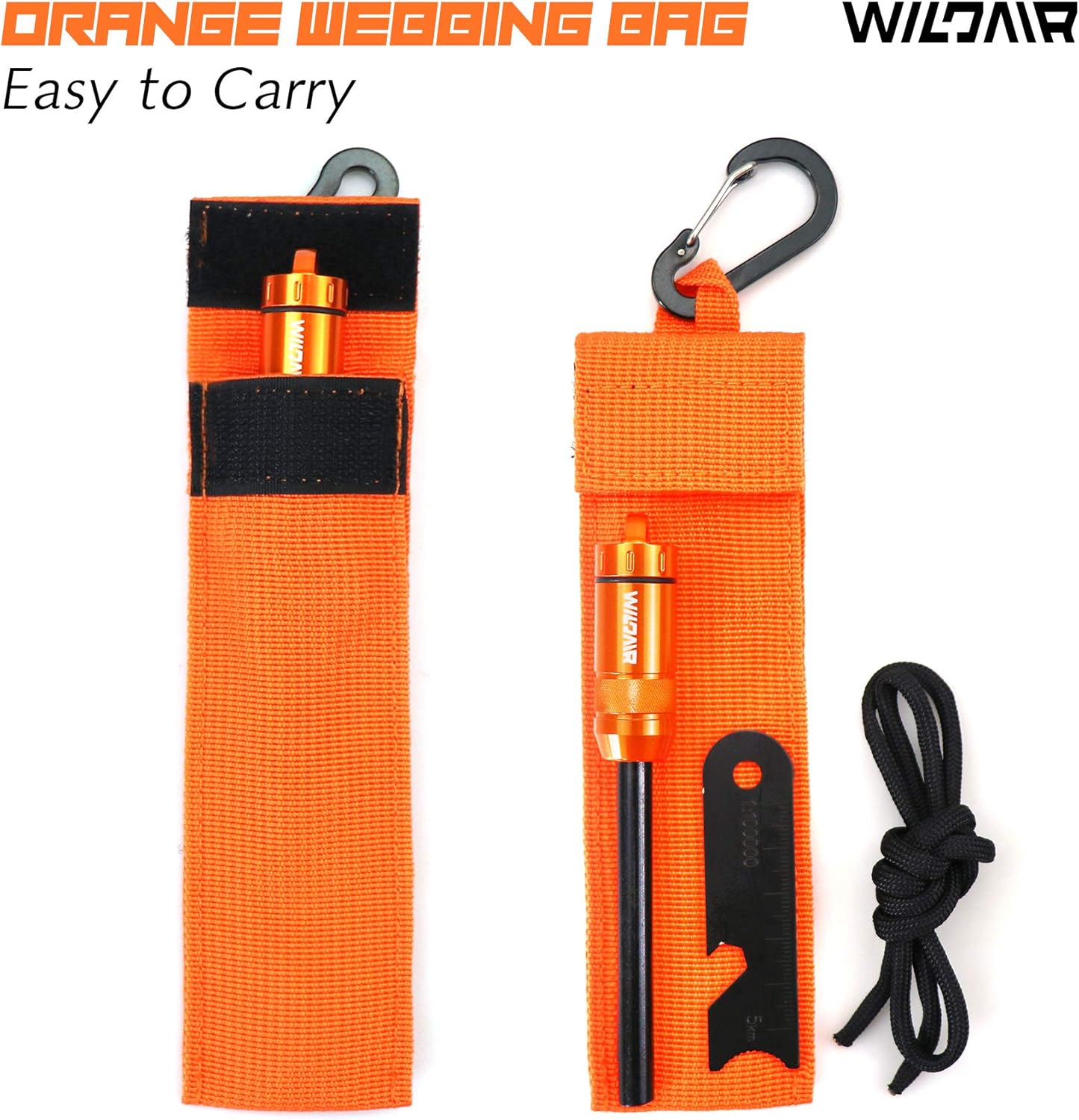 WILDAIR Ferrocerium Ferro Rod Fire Starter with Flint Striker Storage Capsule Fire Paracord Magnesium Bushcraft Flint and Steel Fire Starter Emergency Survival Kits (Orange): Sports & Outdoors