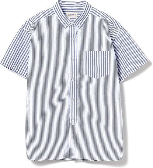 Amazon ビームスボーイ 半袖シャツ コットン サッカー クレイジー ストライプ シャツ レディース ブルー シャツ ブラウス 通販
