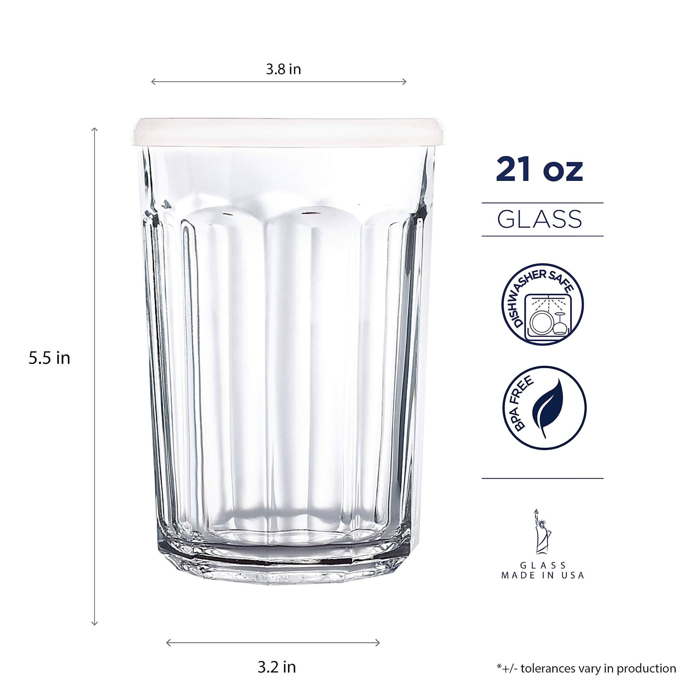 Arc International Luminarc Working Glass Storage Jar/Cooler with White Lid, 21-Ounce, Set of 4 by Arc International