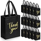 Sweetude 30 Pcs Thank You Gift Bags with Handles Bulk Reusable Goodie Bag Non Woven Foldable Handbag for Christmas Wedding Bridesmaid Gifts(10 x 8 x 4 Inch,Black)