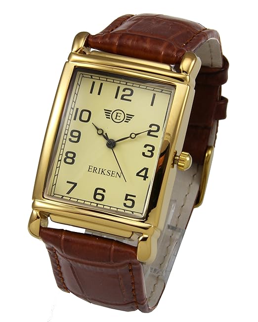 Eriksen Men's Rectangular Analog Quartz Dress Watch with Leather Strap MCG Amazon.co.uk Watches