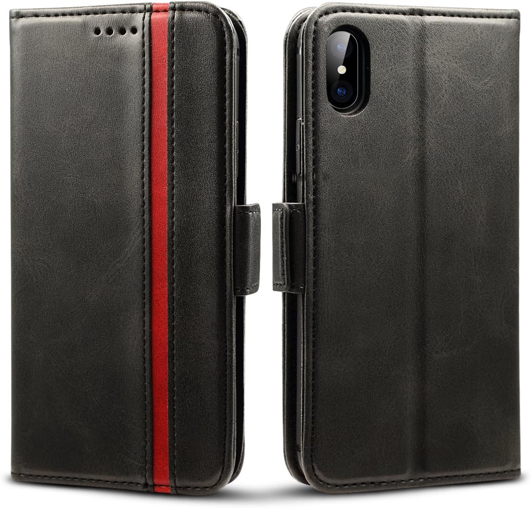 Rssviss Case for iPhone XS, iPhone X PU Leather Case, iPhone XS Phone Case Shockproof 3 Card Slots and 1 Change Slot with Magnetic Closure Flip Wallet Cover for iPhone XS/X, 5,8 inch Black