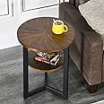 MODERION Small Round End Table with Storage Shelf, Circular Solid Wood Sofa Side Metal Leg, 2-Tier Telephone Table, Nightstand, 24''H x 19.3''D for Living Room Bedroom Entryway Rustic Brown BZ1338NC