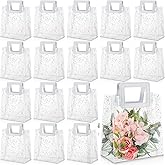 Jetec 20 Pcs White PVC Gift Bags with Handles Bulk Glitter Valentine's Day Galentines Wedding Party Favor Bags Reusable Tote Bag for Wedding Bridal Baby Shower Birthday, 7x4x8''