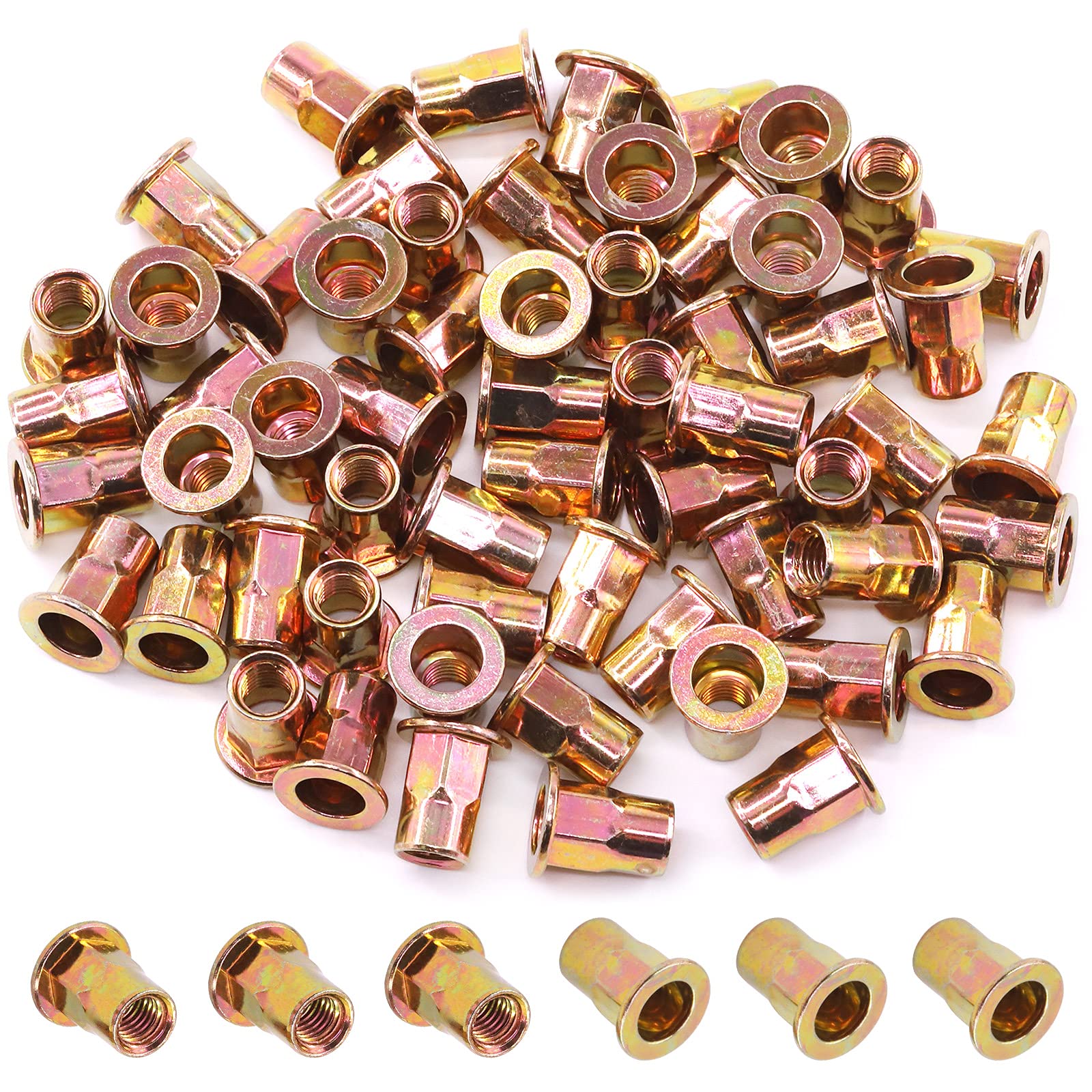 Mardatt Metric Hex Rivet Nut Assortment Kit Carbon Steel Hex Rivnut Flat Head Threaded Insert Nutserts (M8-60pcs)