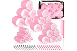 OBEOBY 4 Sizes Self-Grip Hair Rollers Set for Long, Short Hair and Bangs - 50 Pcs with Clips (25mm, 36mm, 48mm, 60mm), Pink