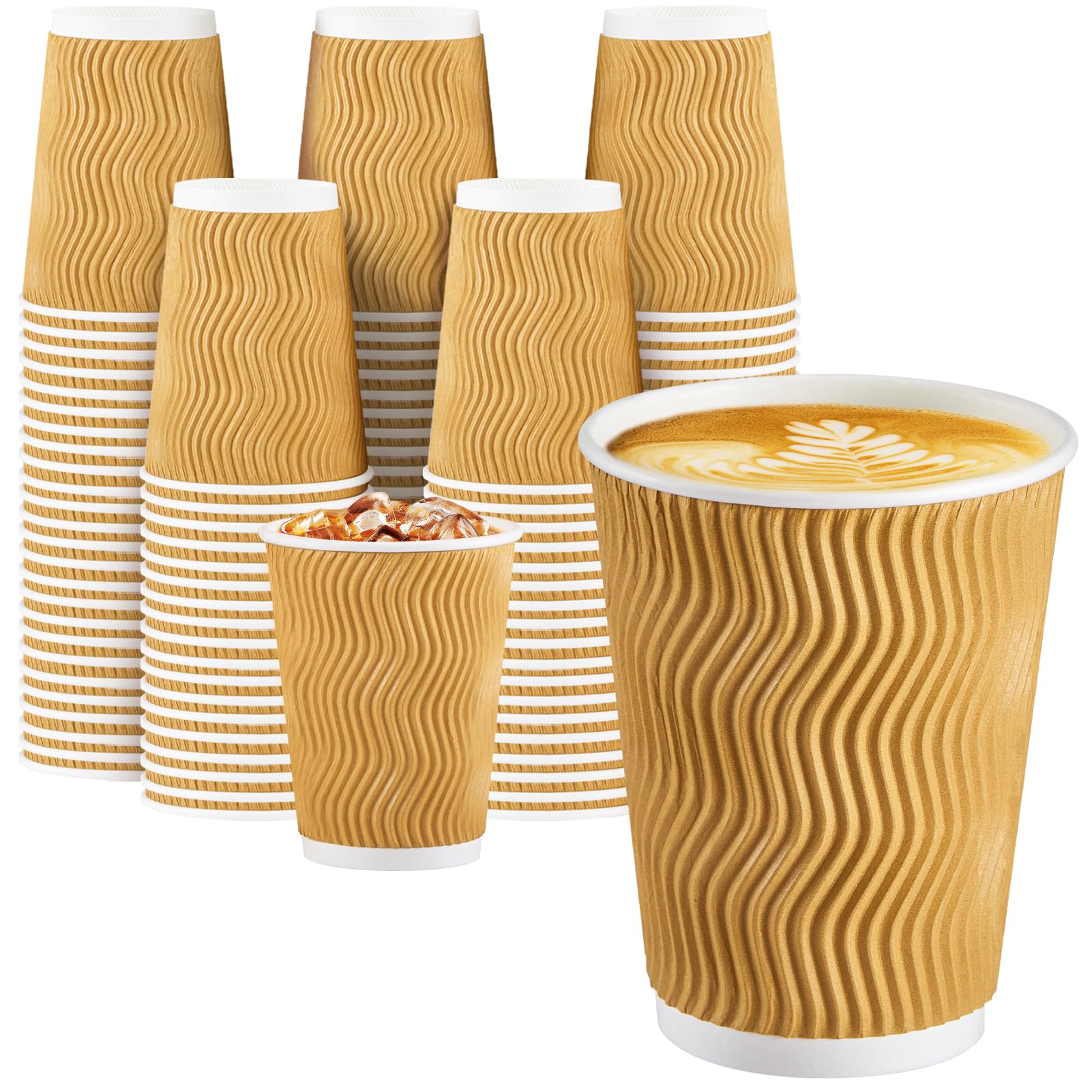 Photo 1 of SIUQ Coffee Cups 12 oz 150 Pack, Insulated Ripple Wall Paper Coffee Cups 12 oz, Disposable Coffee Cups, Hot Beverage/Cold Drinking Cups for Office,Home,Party,Cafe,Picnic,Travel (Champagne)