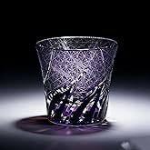 Edo Tokyo Kiriko Style Whiskey Glass – Hand-Cut Crystal Rock Glass, 8.5 Oz Japanese Inspired Bourbon Tumbler with Intricate Light Refraction Design for Whisky, Scotch, and Cocktails-1Pcs (Lilac)