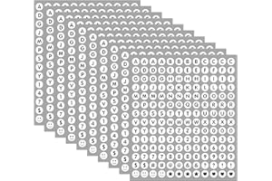 DVOBEZ 1680 Pieces 0.5 Inch Circle-Backed Letter Stickers, 10 Sheets Alphabet and Number Stickers with Cute Designs, Vinyl Stickers for DIY Cards, Item Labeling, Bullet Journaling, Scrapbooking - White