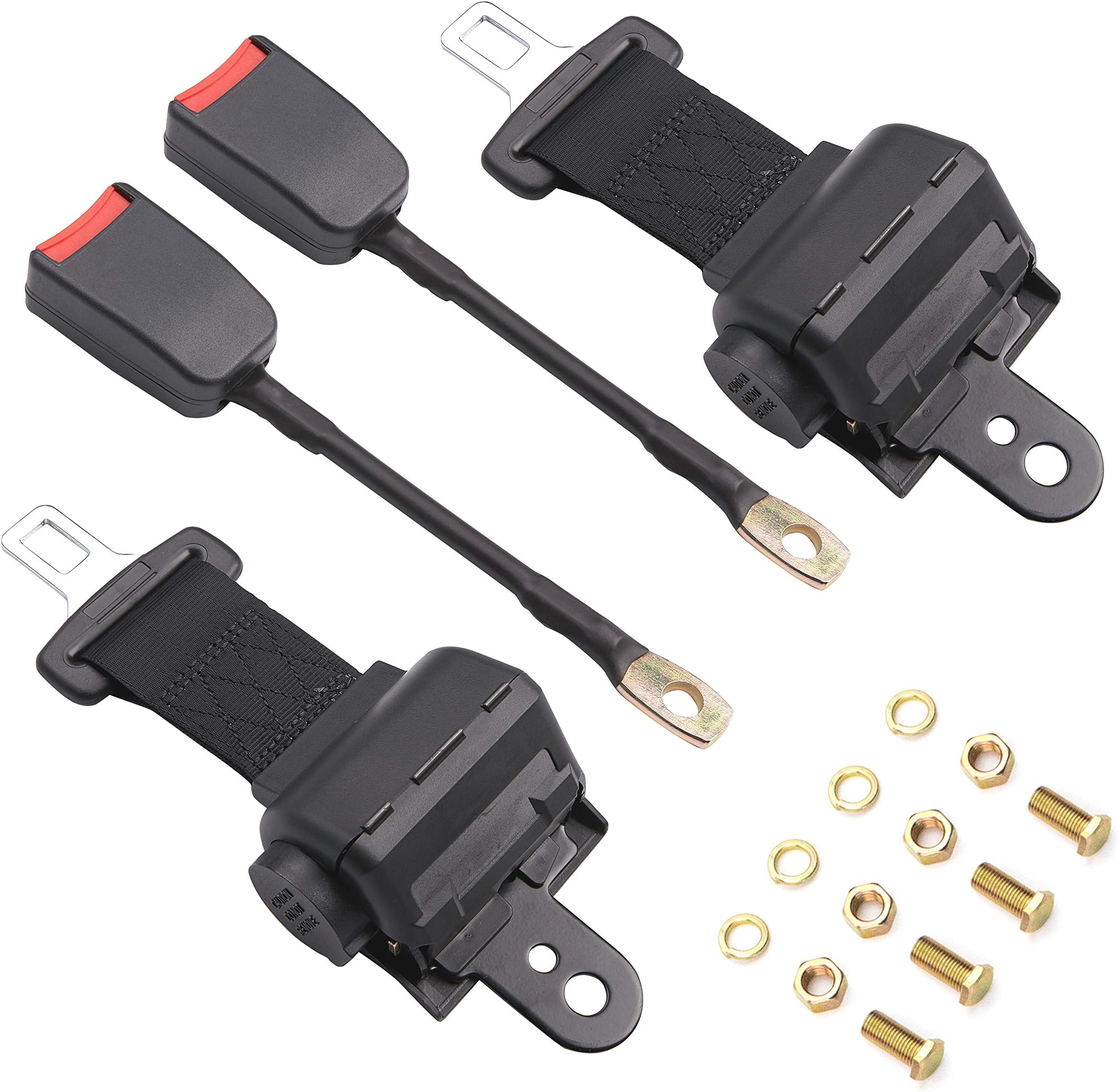 Universal Retractable Belts for Go Carts - 2 Point Adjustable Lap Seat Belt for Golf Kart, UTV, Club Golf Cart, Van, VR, Bus, Truck, Cars, Harness Kit, Auto Retractable Set of 2