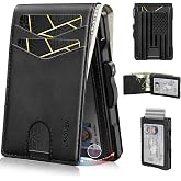 Wallet for Men Minimalist RFID‑Blocking Slim Leather Card Holder Cash Slot | Front pocket bifold metal card holder, pop up leather wallet, ID window, magnetic closure, 12‑15 cards, gift boxed for men