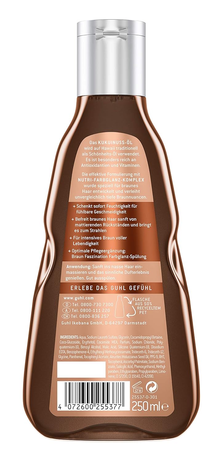 guhl braun faszination shampoo mit kukuinuss ol geschmeidigkeit fur ein naturliches oder coloriertes braun 250 ml