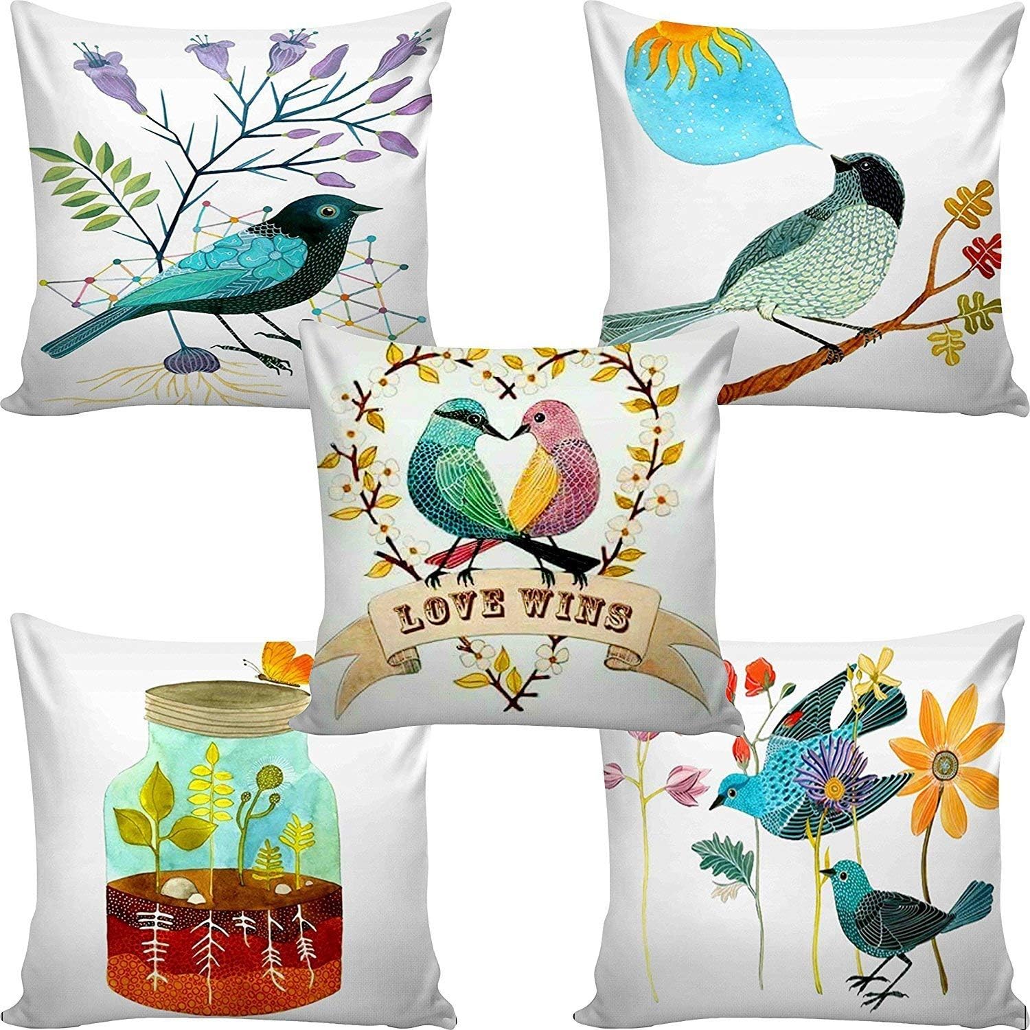 Swasiya Satin Digital Printed Sofa Cushion Cover Pack of 5 (40x40 cm or 16x16 Inch)- Multi Color, TC-175