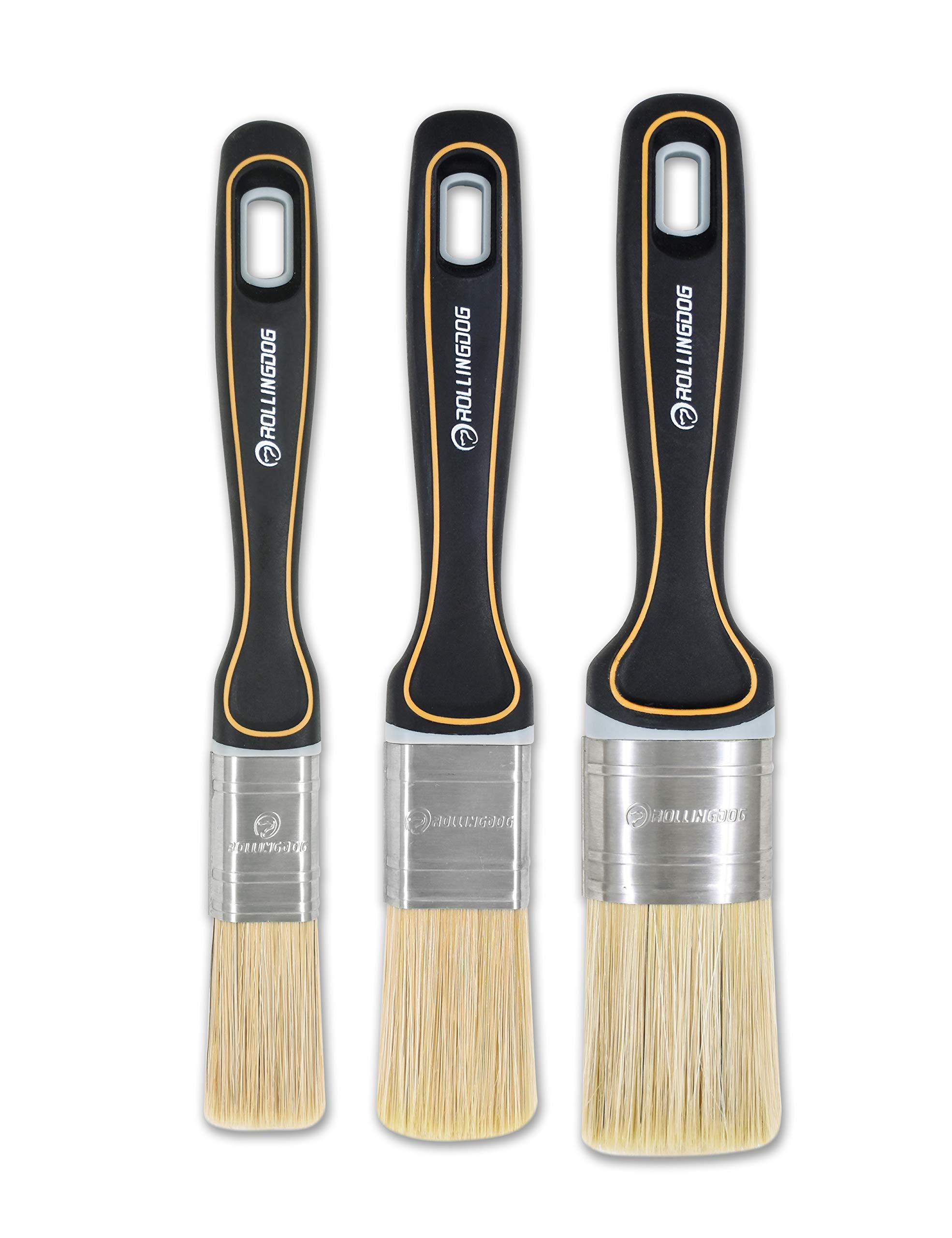ROLLINGDOG 3 PCS Paint Brush Set Made with Thick Flagged Tips Synthetic Filaments,Great for Gloss Painting,Exterior Woodwork Redecoration with High Efficiency