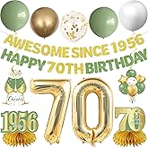 Kuxriox 12Pcs 70th Birthday Decorations Kit for Women Men, Sage Green Happy 70th Birthday Banner, Number 70 Foil Balloon Party Supplies, Awesome Since 1956 Bday Balloon Banner Table Topper Sign