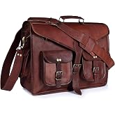 DHK Laptop Messenger Bag 17.6 Inch, Tocode Water Resistant Vintage Canvas Leather Shoulder Bag, Durable Computer Bags Business Briefcases Satchel Bag Work Bags for Men and Women, Coffee (brown)