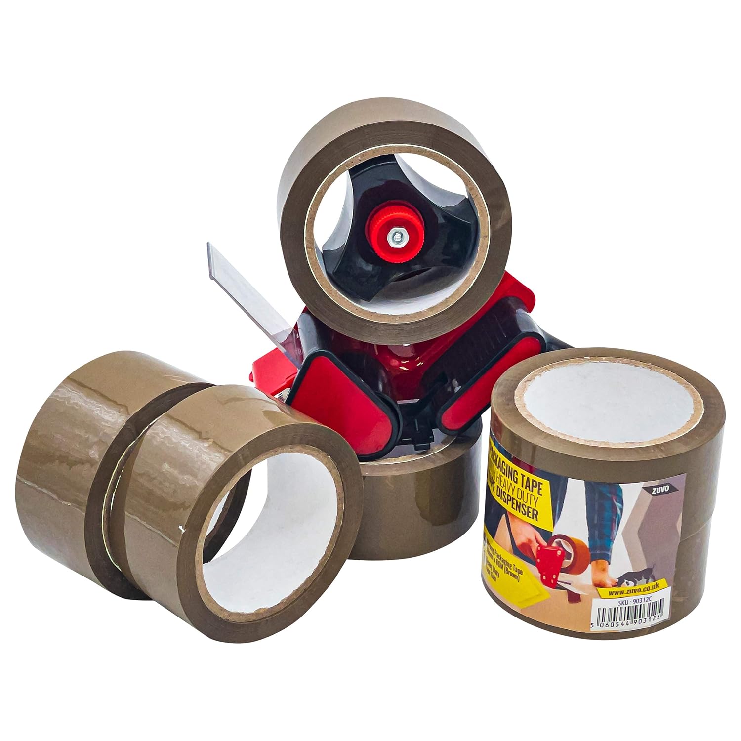 Zuvo Heavy-Duty Tape Dispenser with 6 Rolls of Brown Packaging Tape (48mm x 66m) - Image 3