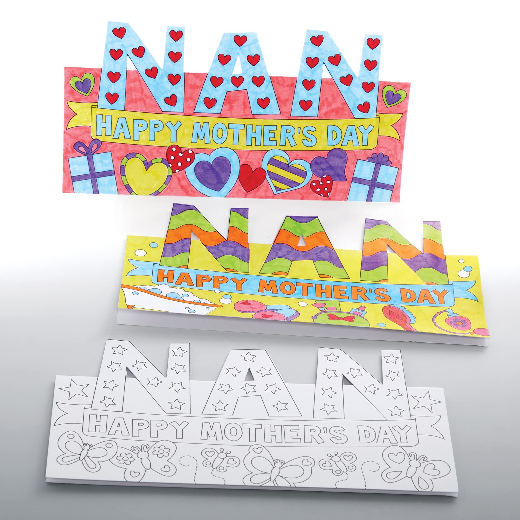 Baker Ross FX511 Mothers Day ‘Nan’ Colour-in Cards - Pack of 10, Make Your Own Mothers Day Cards, White