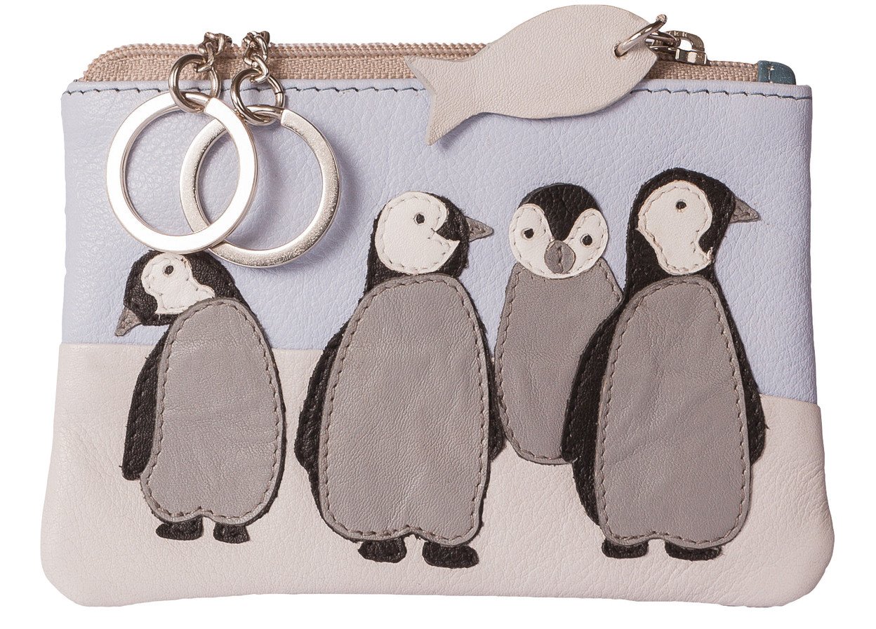Mala Leather Penguin Coin & Card Purse – Soft Leather with RFID Protection & Fish Zip Pull – Compact Wallet for Women – Gift Dustbag Included