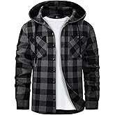 Mens Hooded Flannel Shirts Hoodie Shirt Lightweight Long Sleeve Casual Plaid Button Down Jackets Stylish with Pocket