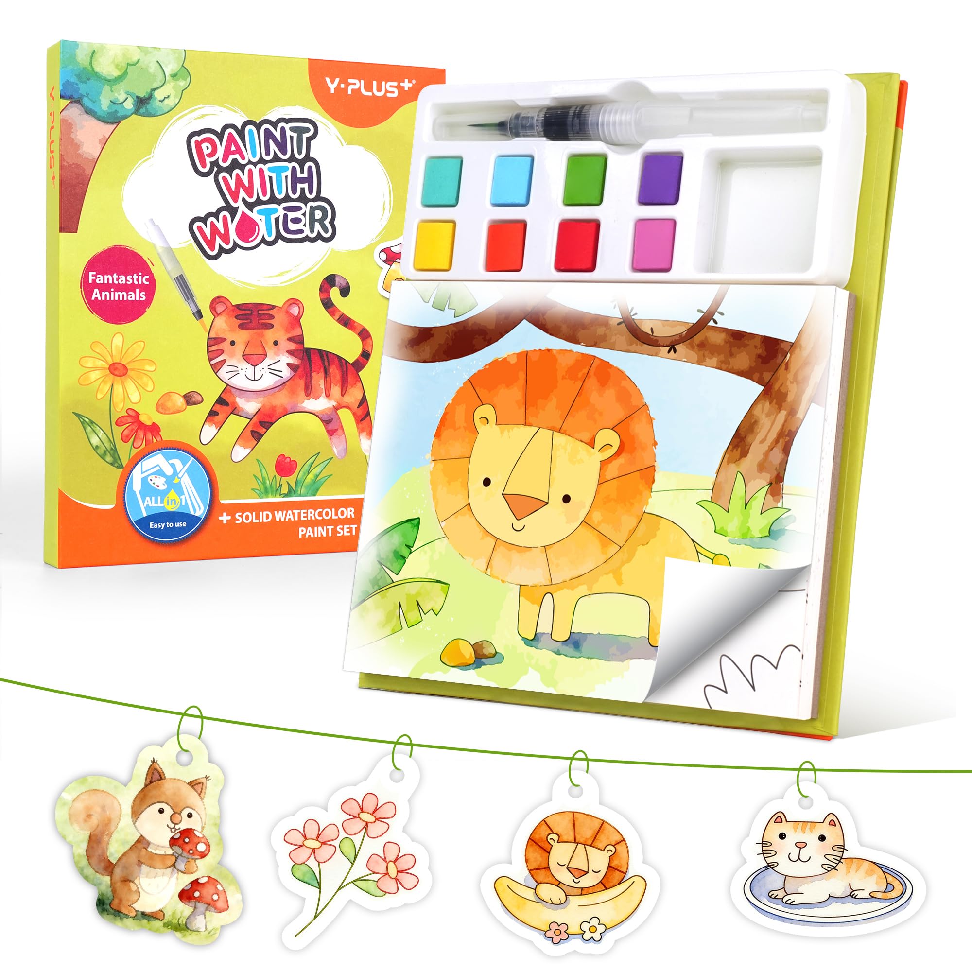 YPLUS Paint with Water Coloring Book for Toddlers, Mess Free Watercolor Painting Set with Brush, 26 Pages & 8 Color Palettes, DIY Art Craft Travel Toy Gift for Kids Ages 1-3 2-4 4-6 (Animals)