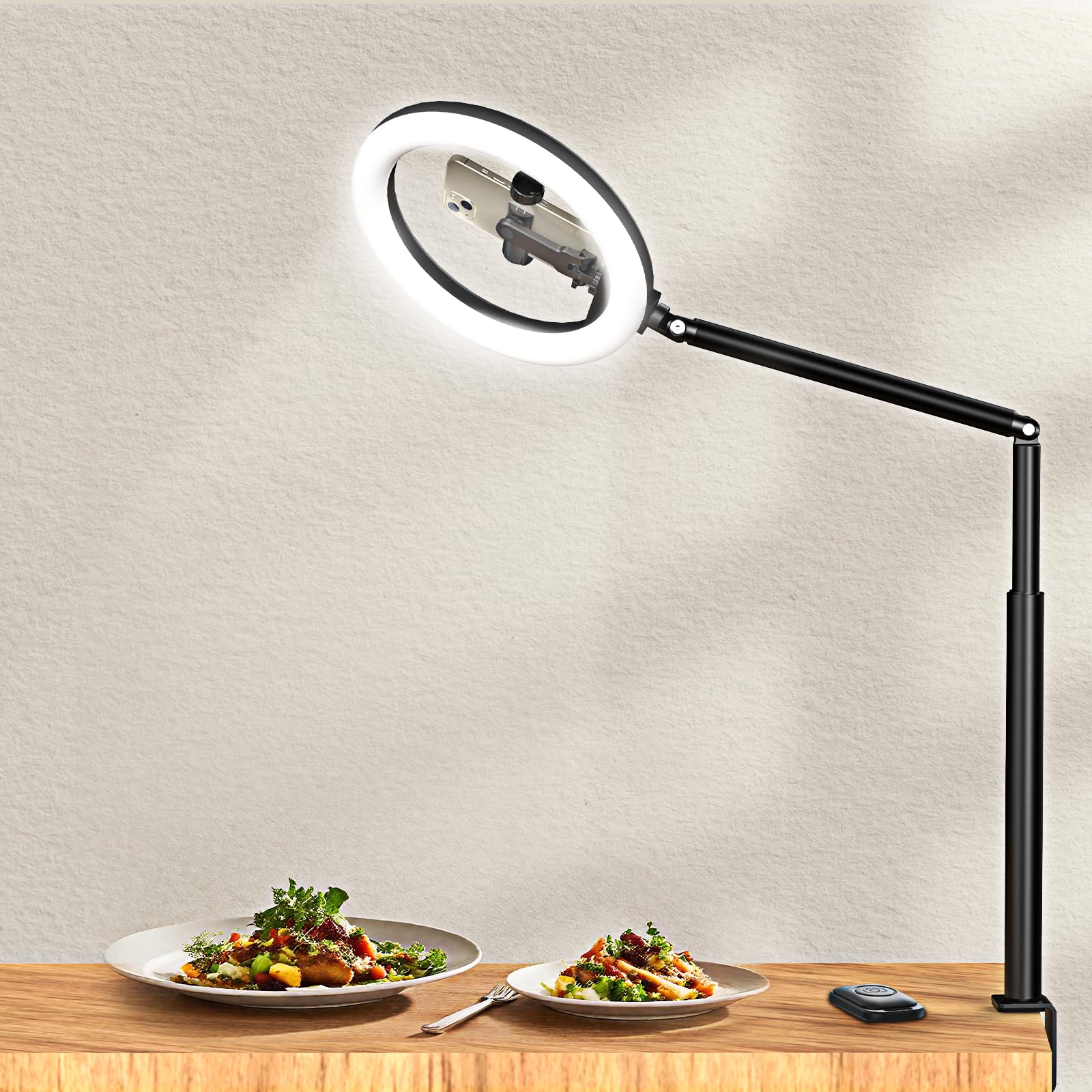 Photo 1 of 10.5" Ring Light Overhead Phone Mount - Selfie Ring Light with Stand Phone Holder, 360° Rotate Flexible Arm Clamp Desk Light Tripod for Photography Cooking Filming Video Recording YouTube Tiktok