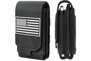 LEMUBEANE Tactical Molle EDC Phone Pouch Universal Dual Mobile Phone Holster Holder with US Flag Patch (Black)