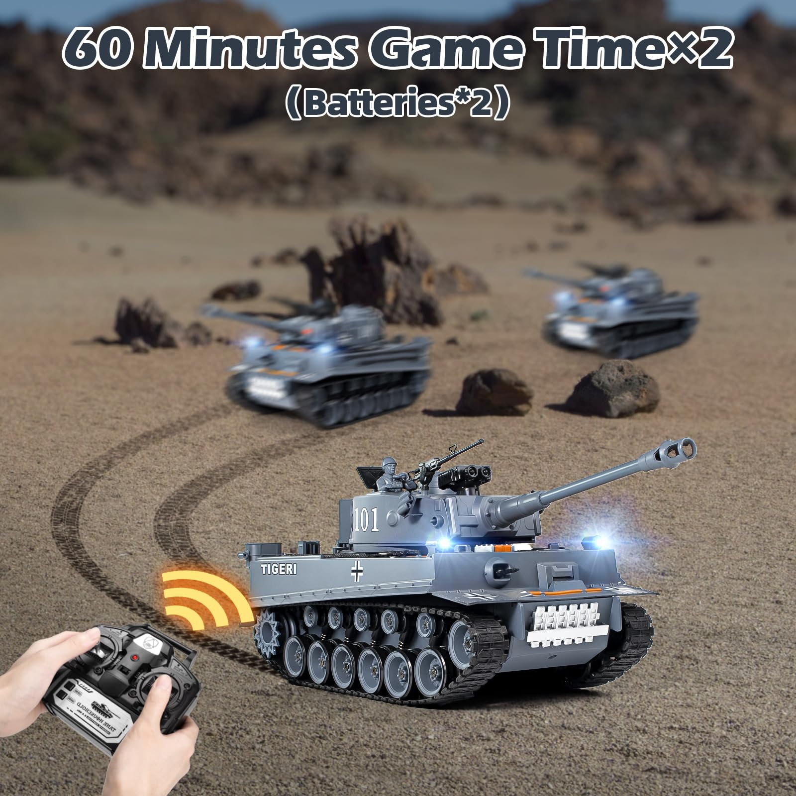 Supdex 1:18 Remote Control Tank, 2.4Ghz WW2 German Tiger I RC Tank Model Toys, Battle Army Toy 15 Channel with Smoke Light and Sound, Military Toy for Adults and Kids That Shoots BBS and Water Bombs