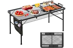 MEXMIODY Portable Folding Grill Table for Outside, Height Adjustable & Lightweight Camping Table for Outdoor Camping, Garden, Dining, BBQ, Party, 4FT