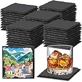 60 PCS Slate Coasters Black Square 4 Inch Bulk Rock, Blank Laser Engraving, Scratch Resistant Bottom, Home Office Kitchen Gift Wedding Bar Party Square Coasters