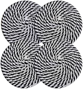 100% Pure Rope Thread Weave Hot Pot Holders Set (Set of 4), Hot Mats Thread Weave Round Drink Coasters Set of 4 by 4.3 Inches, Cup Coasters for Drink Home Kitchen