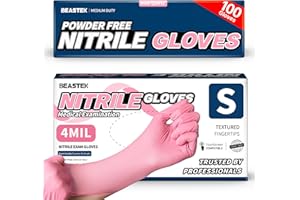 Beastek Nitrile Disposable Exam Gloves, 4Mil 100Ct Powder-Free Latex-Free Food-Safe for Cooking Medical Esthetician, Hot Pink