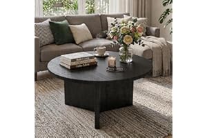 Round Coffee Table, Modern Small Black Coffee Table with Thicken Table Top, Table de Salon Living Room Table Accent Table for