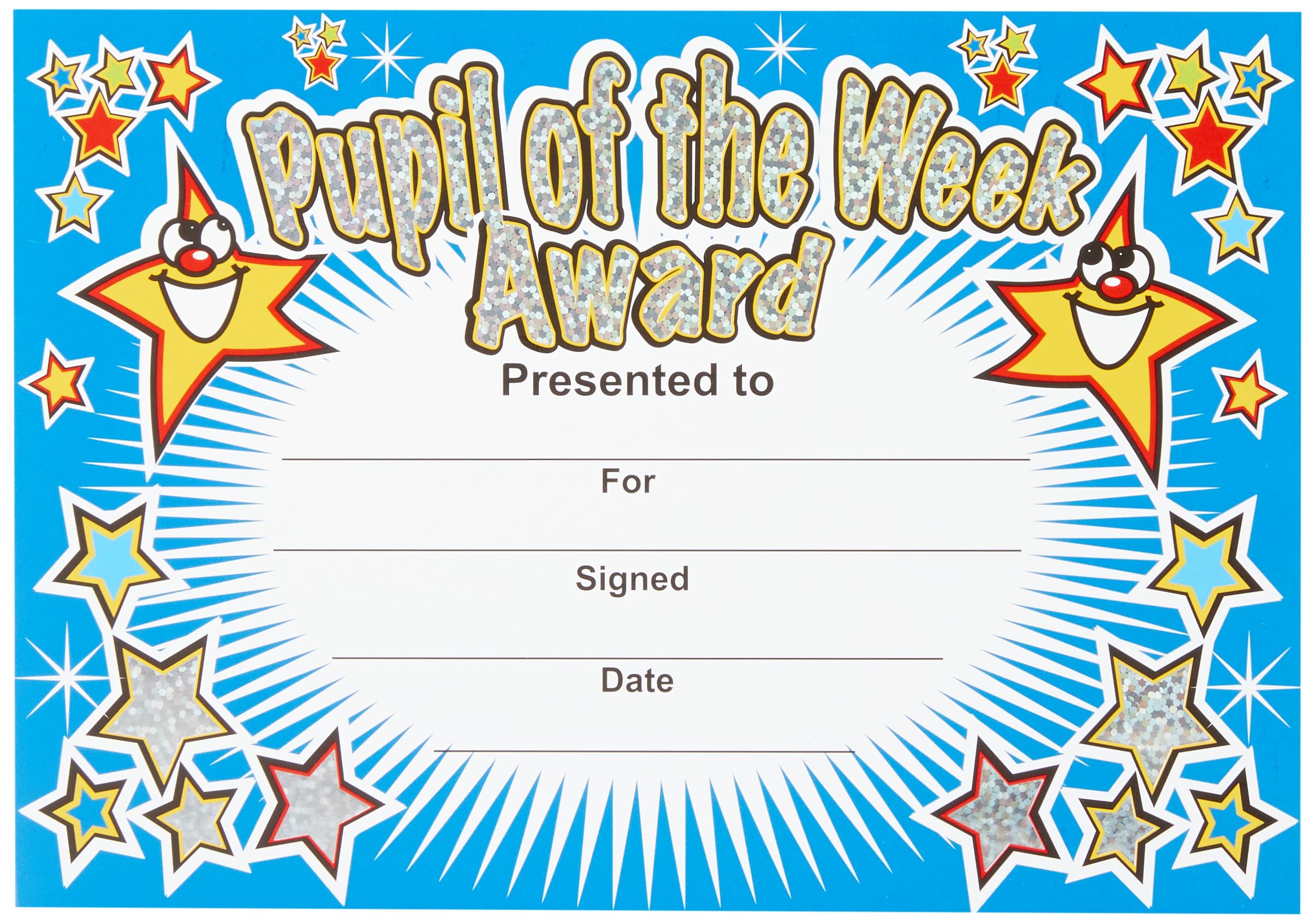 SuperStickers Pupil of The Week Sparkling School Certificate (A5). Pack of 20.