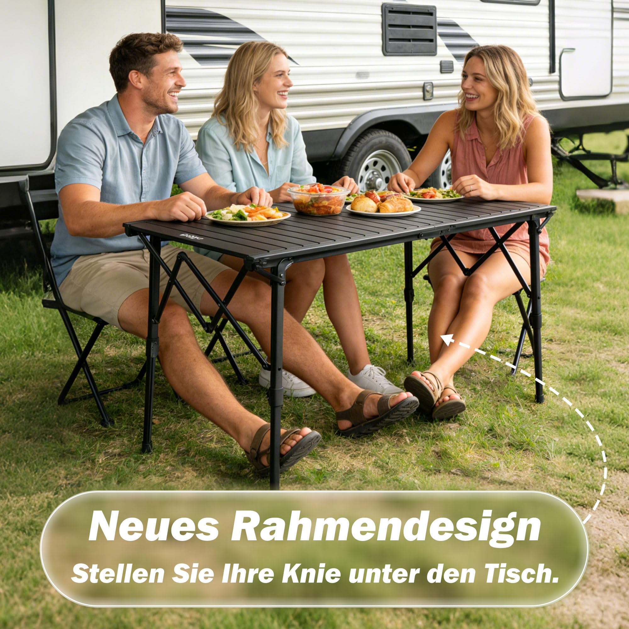 ARURU Groß Campingtisch faltbar Klapptisch 128×60.5cm mit Aluminiumrahmen Aufrollbare Tischplatte Falttisch klappbar Höhenverstellung - bis 50kg inkl für 4-6 Personen 8