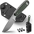 Omesio Outdoor 14C28N Steel Knife, Survival Knife Micarta Handle, Length 18cm, Full Cut Hunting Knife with Kydex Sheath and B