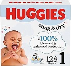 Huggies Size 1 Diapers, Snug & Dry Newborn Diapers, Size 1 (8-14 lbs), 128 Count, Packaging May Vary