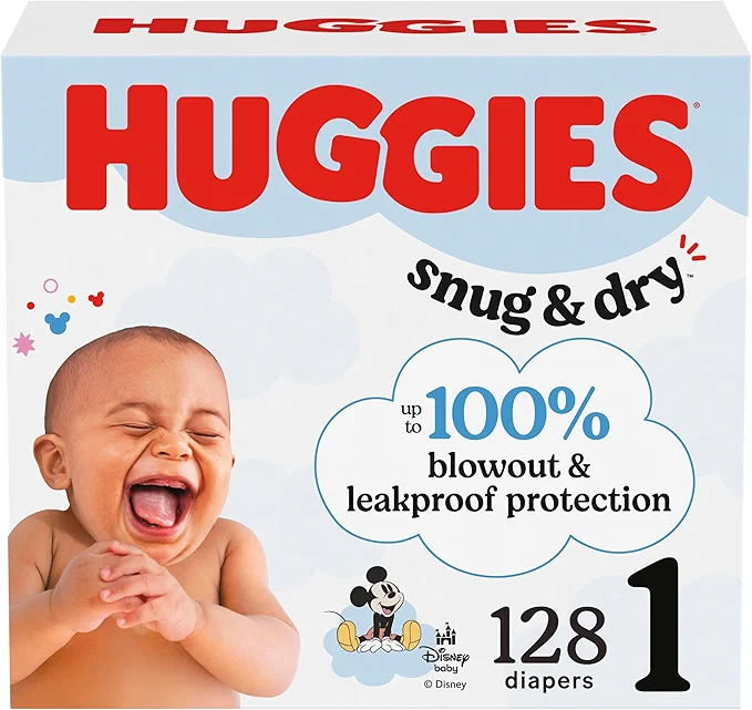 Huggies Size 1 Diapers, Snug & Dry Newborn Diapers, Size 1 (8-14 lbs), 128 Count, Packaging May Vary