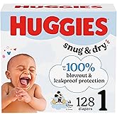 Huggies Size 1 Diapers, Snug & Dry Newborn Diapers, Size 1 (8-14 lbs), 128 Count, Packaging May Vary