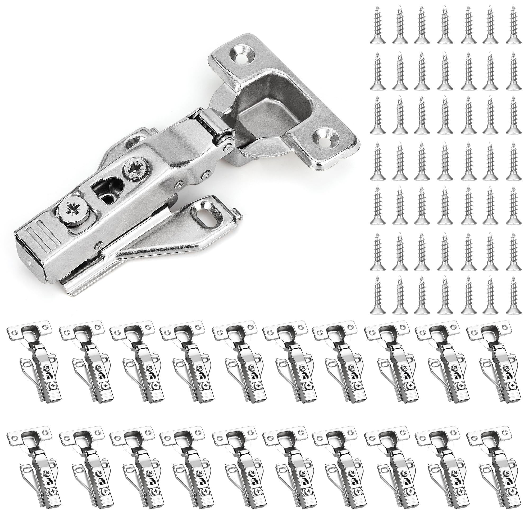 Photo 1 of 40 Pack 1/2'' Overlay Face Frame Soft Close Hidden Cabinet Hinges, 105 Degree 3D Adjustable Clip On Plate Concealed Kitchen Cupboard Door Hinges with Screws