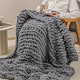bearberry Chunky Knit Throw Blanket 50x60 Inches Handmade, Soft Jumbo Chenille Yarn with Cable Rope Knot Design | Thick Cozy Large Blanket for Couch, Sofa, Bed & Living Room Home Decor | Dark Gray