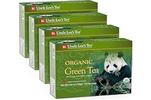UNCLE LEE'S TEA Uncle Lee’s Organic Green Tea - Premium Tea for Everyday Wellness, Medium Caffeine, Antioxidant-Rich Green Tea Bags, Individually Wrapped, 100 Count (Pack of 4)