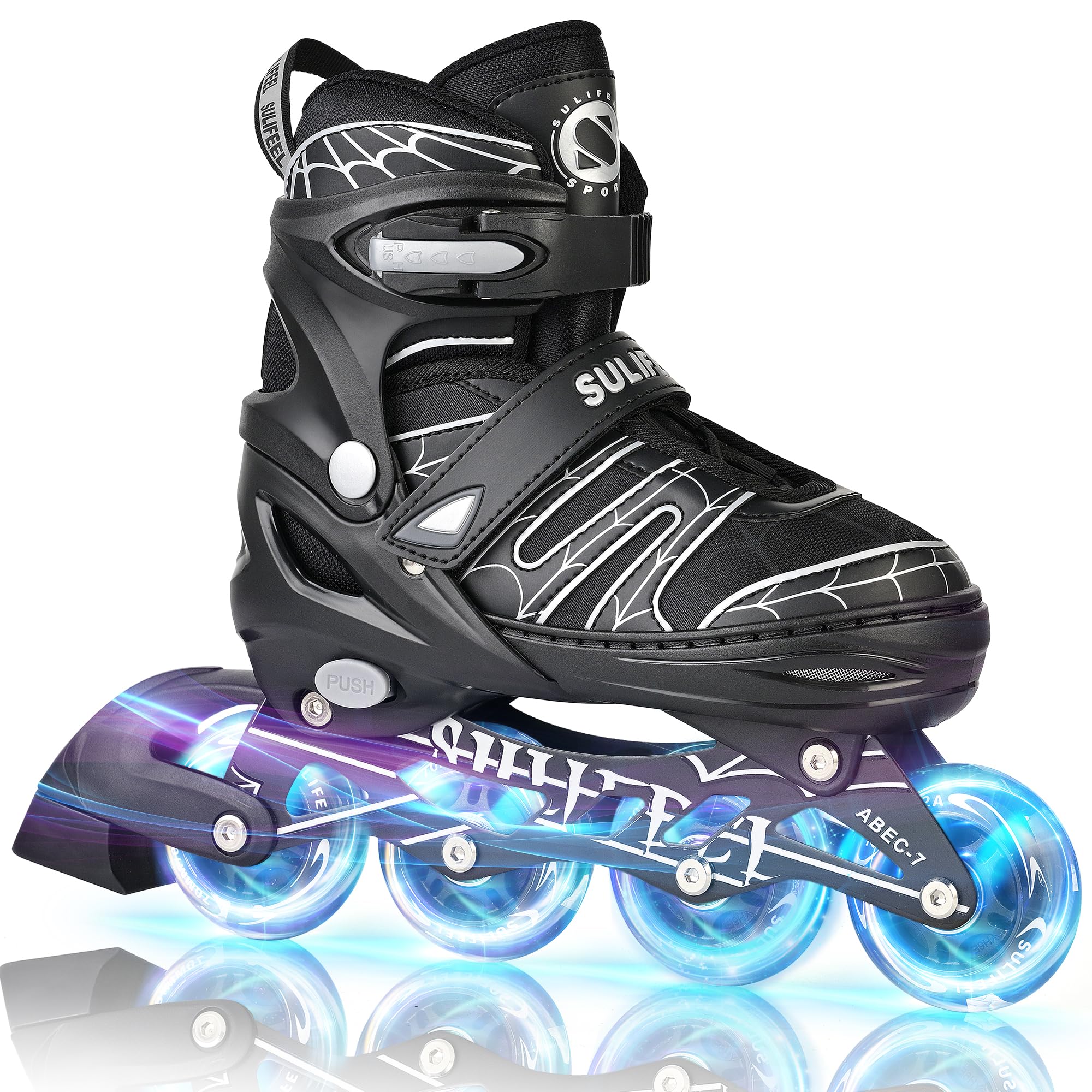 SULIFEEL Inline Skates with Blades for Kids Boys Youth Ages 6-12 8-12 5-8 with Light up Wheels 4 Sizes Adjustable Roller Skates for Beginners Indoor Outdoor Sports Image